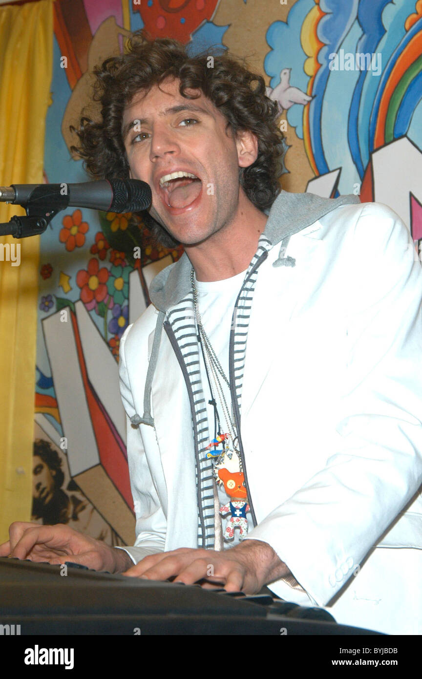 Mika performs live at a CD signing for his album ' Life in Cartoon