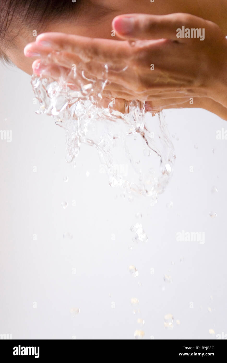 Woman Washing Face Water Clean Stock Photo Alamy