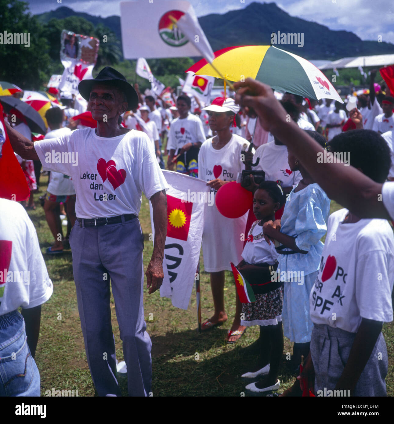 SPPF political election rally Victoria, Mahe, Seychelles 1991 Stock