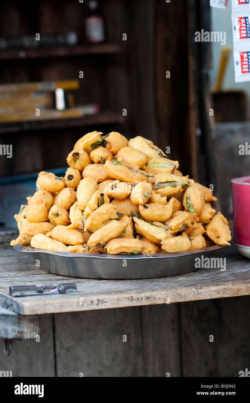 Deep fried battered chilli. An indian snack food. Andhra Pradesh, India Stock Photo