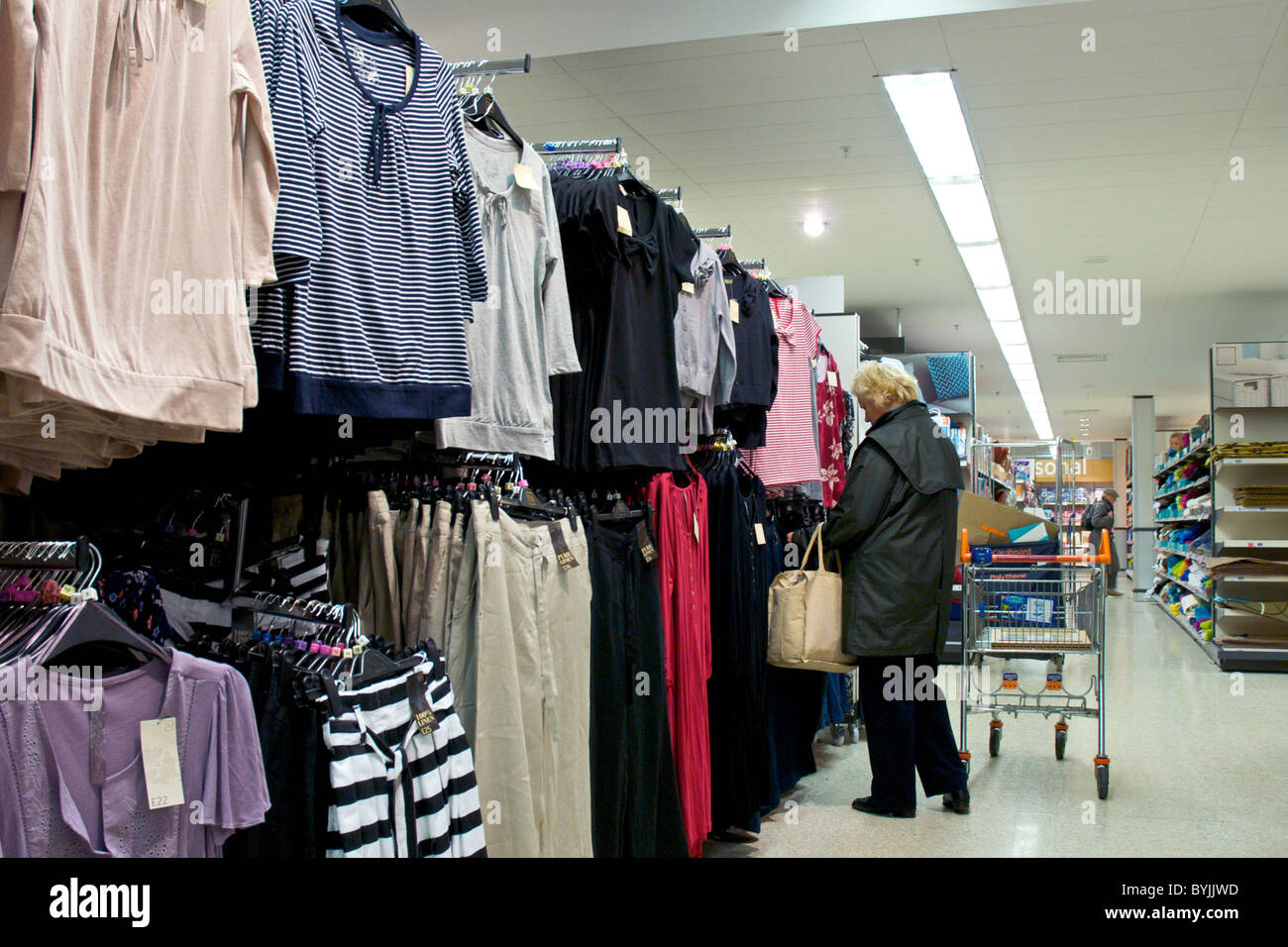 Interior of large store showing the wide range of merchandise available. This section sells women's clothes Stock Photo