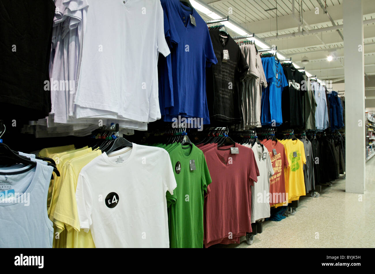 Interior of large store showing the wide range of merchandise available. This area sells men's casual clothing Stock Photo
