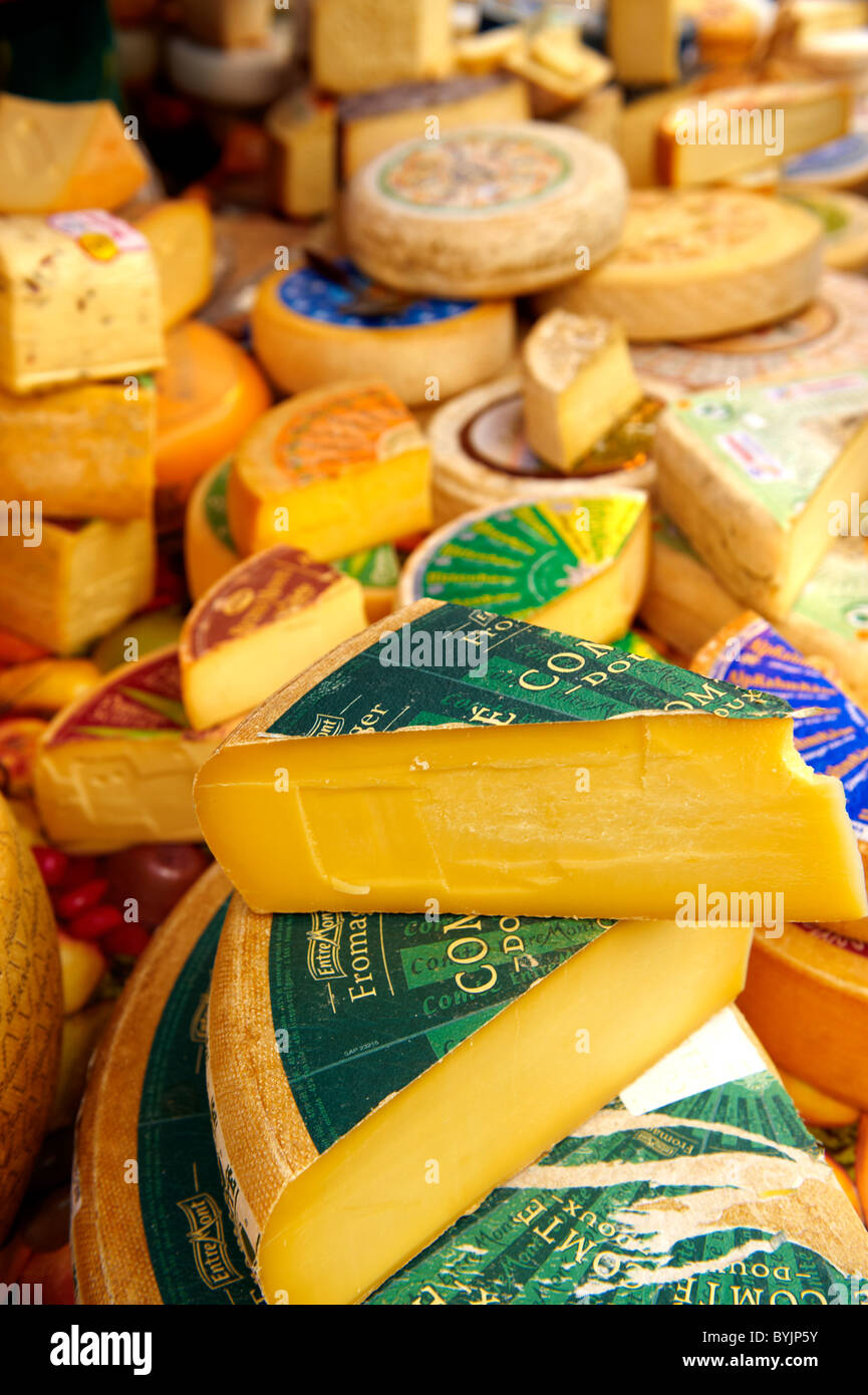Market cheese stall Stock Photo