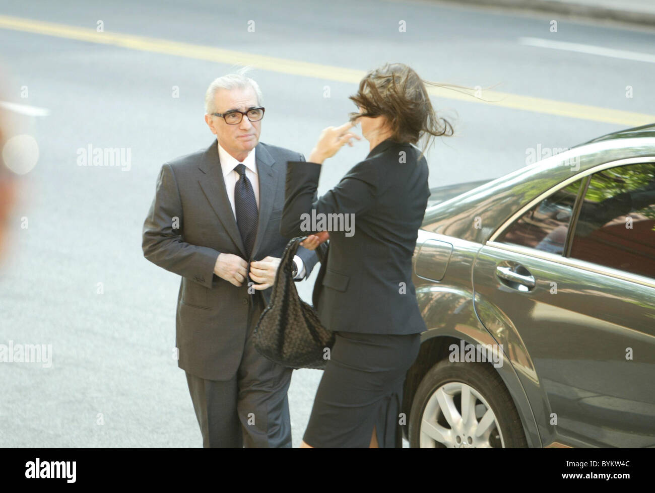 Martin Scorsese and his wife Helen Morris The funeral of the former president of the Motion Picture Association Jack Valenti at Stock Photo