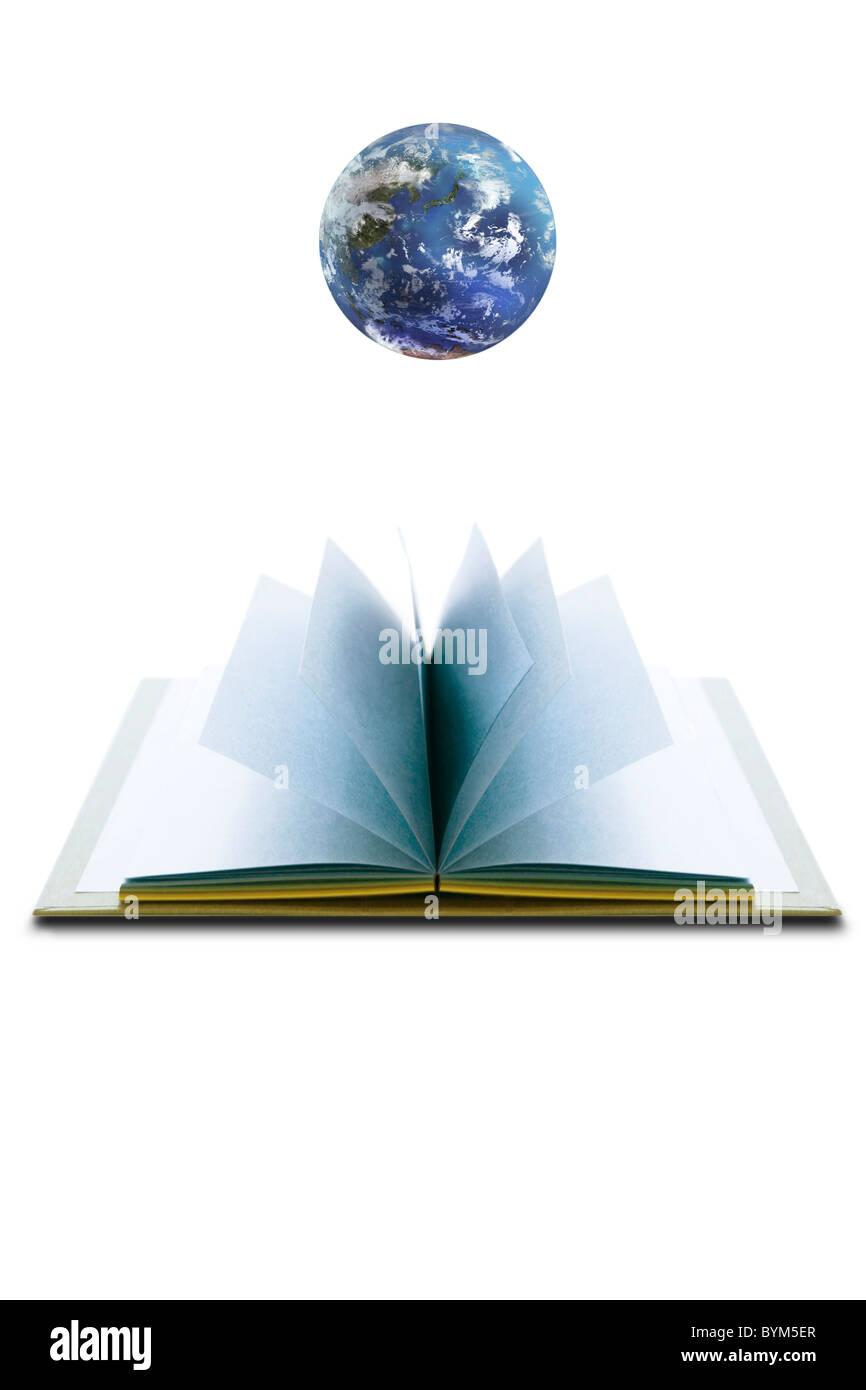 Book Open Planet Earth Digital Composite Stock Photo