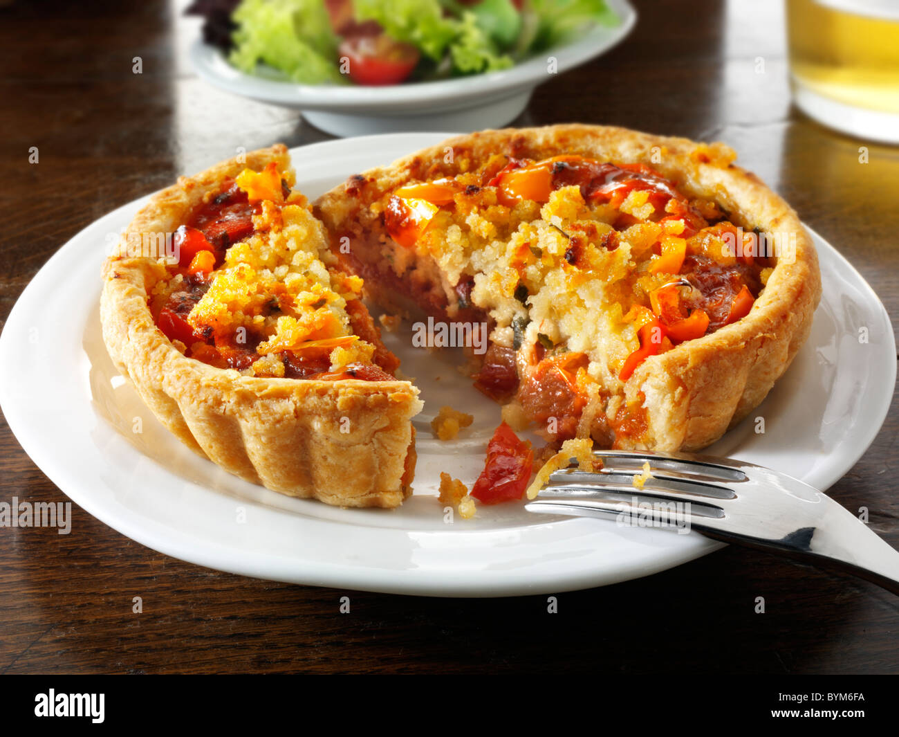 Tomato & Pepper Pastry Tart cooked and ready to eat Stock Photo