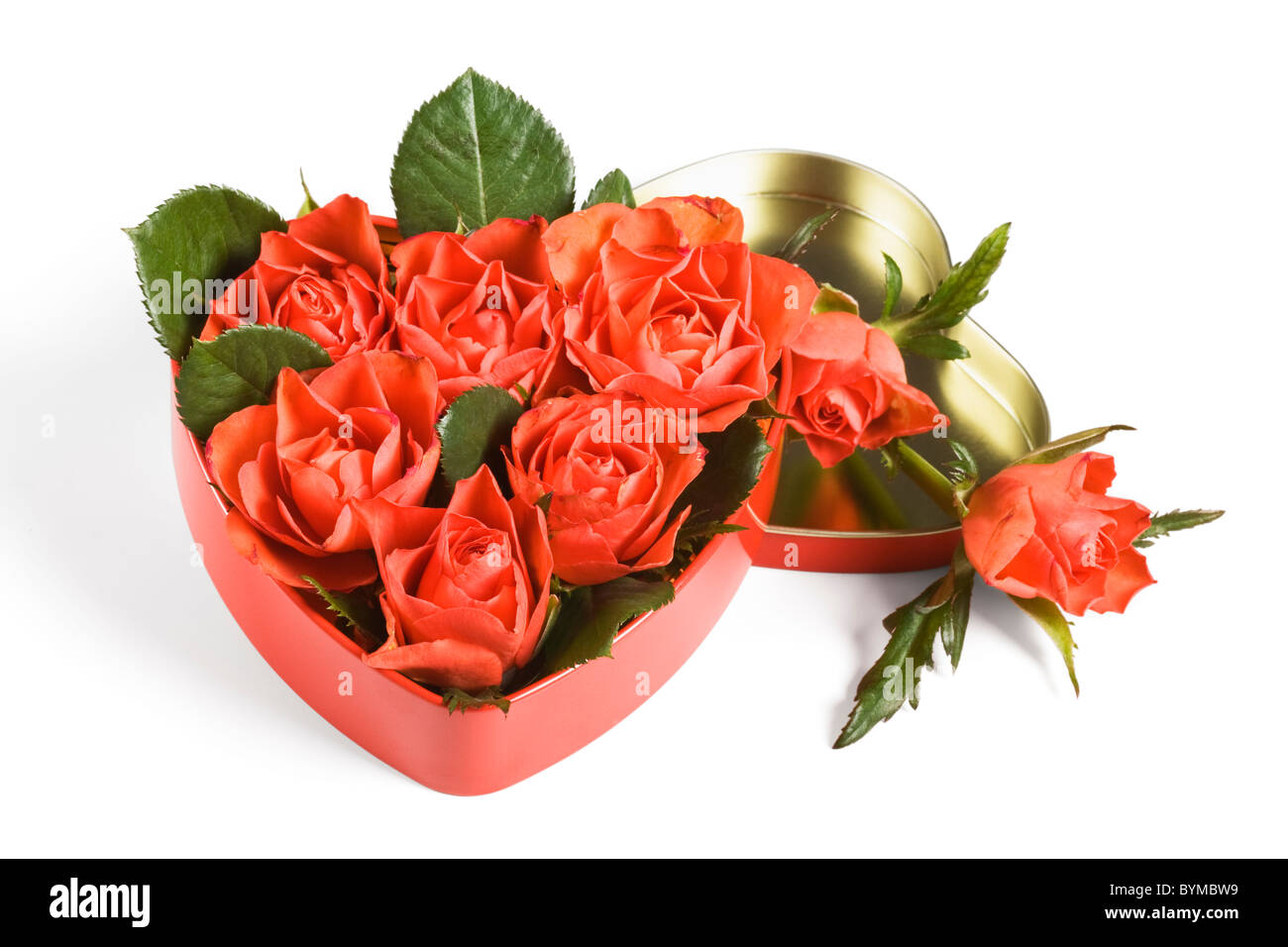 Red roses in a heart-shaped box Stock Photo - Alamy