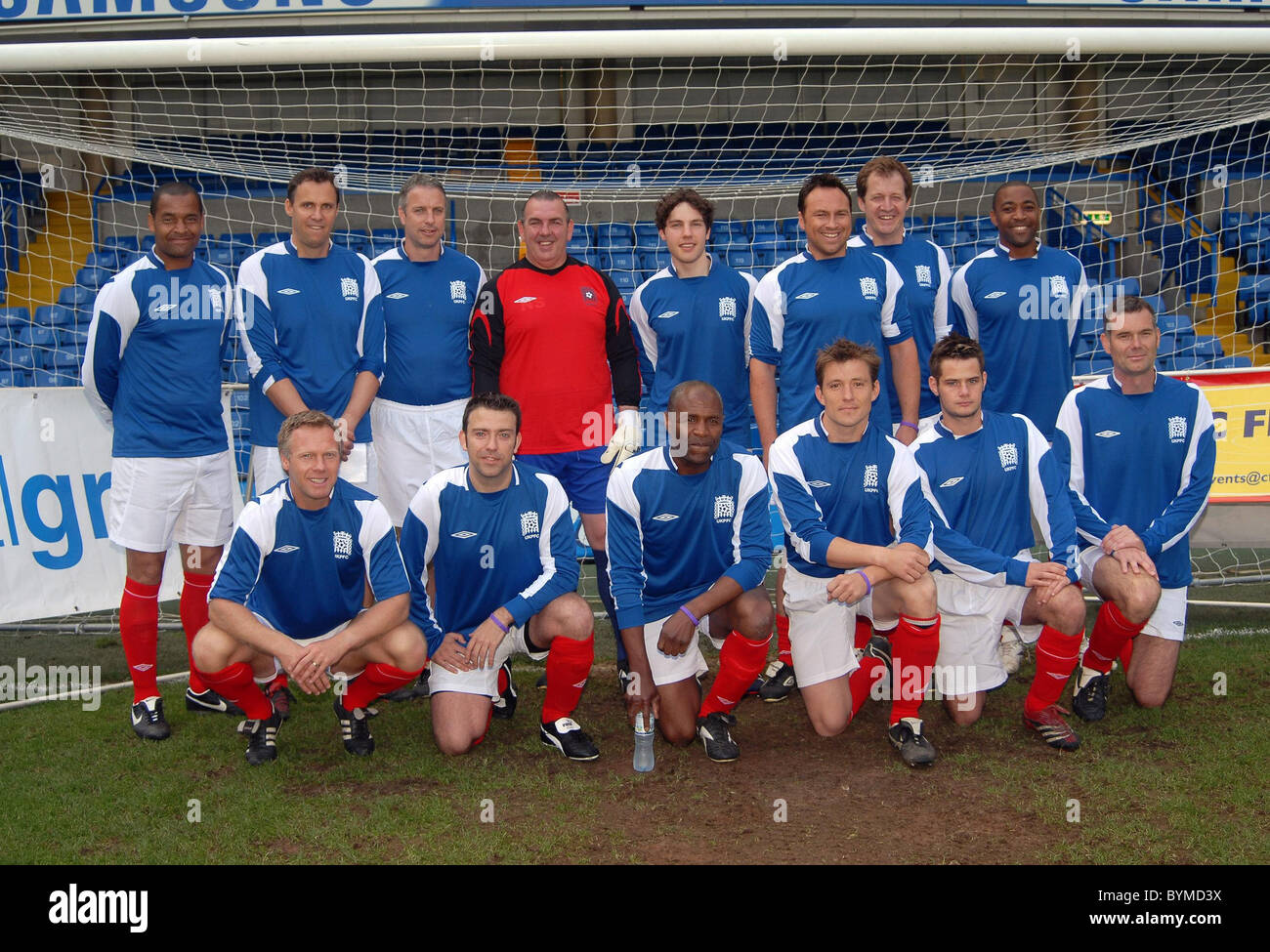 Team members inc. Mark Bright, Warren Barton, Luther Blissett, Neville Southall, Alastair Campbell, Darren Campbell Nicky's Stock Photo
