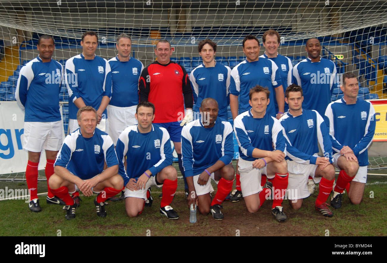 Team members inc. Mark Bright, Warren Barton, Luther Blissett, Neville Southall, Alastair Campbell, Darren Campbell Nicky's Stock Photo