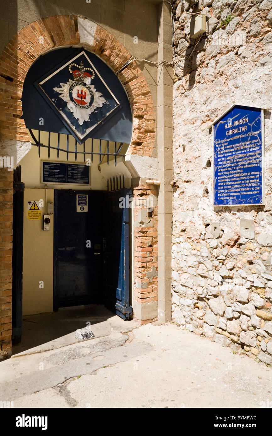 Entrance gate / gates / door / doors at HMP Her Majesty's Prison Gibraltar. Rock of Gibraltar Stock Photo