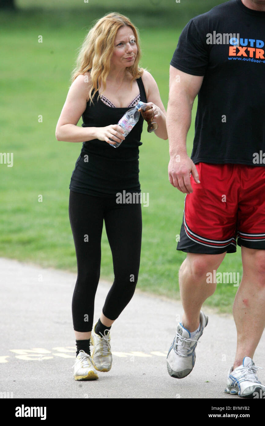 Geri Halliwell and her personal fitness trainer go to her local park to ...