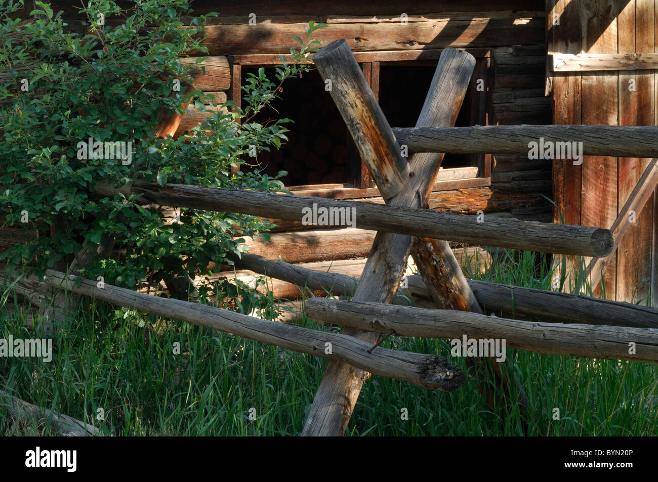Log Cabin, barn, Salmon, Idaho Stock Photo Alamy
