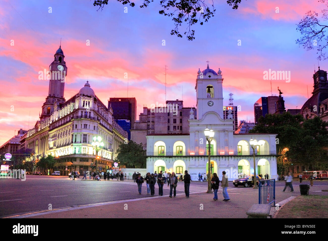 National Cabildo Facade at “Plaza de Mayo” (May Square) at twilight, Buenos Aires, Argentina Stock Photo