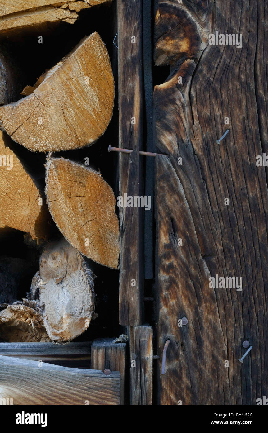Log Cabin, barn, firewood, Idaho, Salmon, Idaho Stock Photo Alamy
