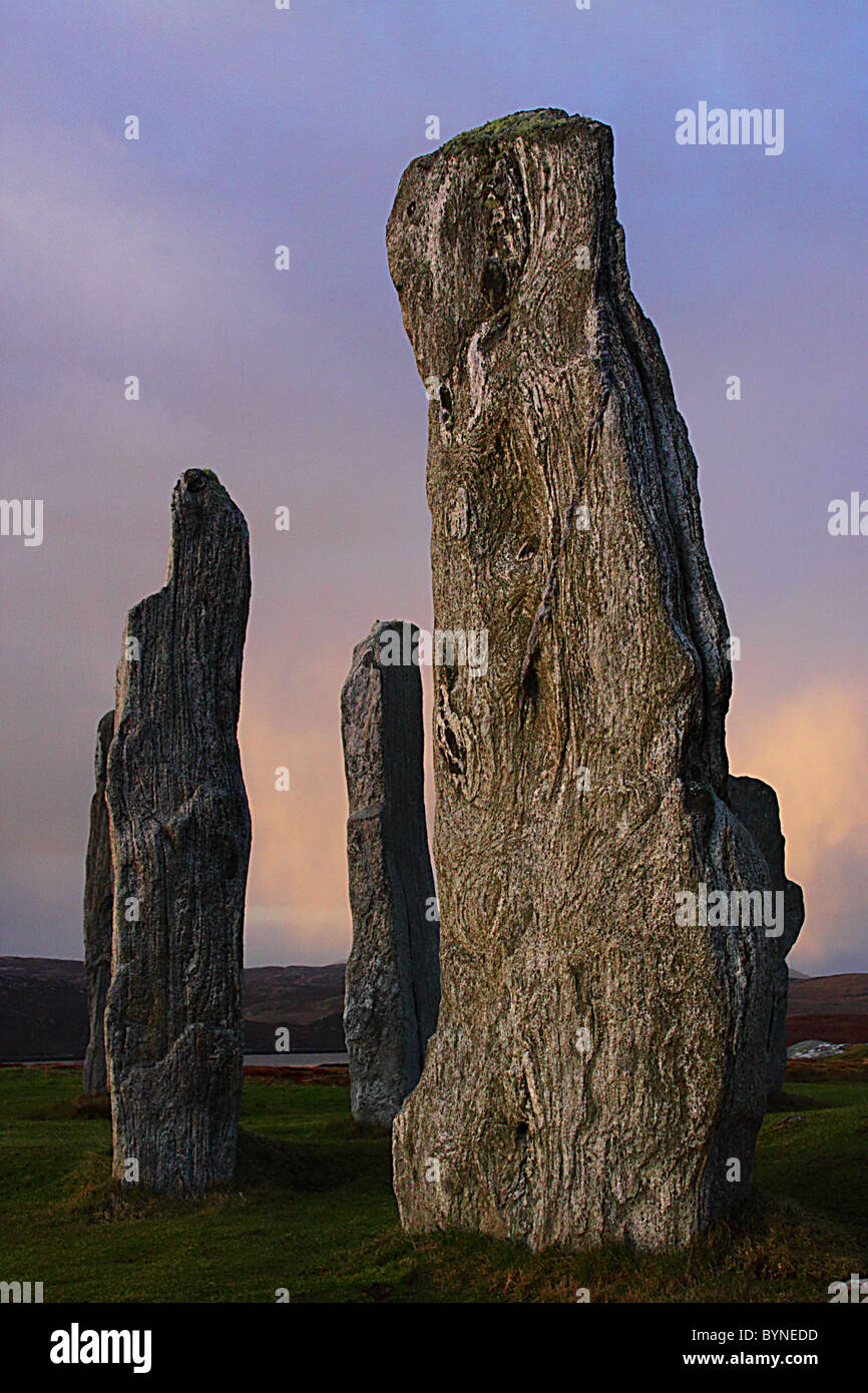 Close up detail of standing stones of Callanish on the Isle of Lewis Stock Photo