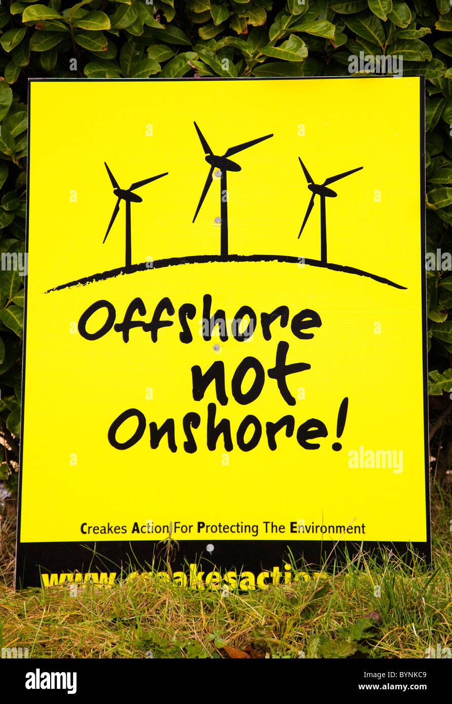 Campaign sign, 'No Onshore Windfarms', Creakes Action for Protecting the Environment, North Norfolk, UK Stock Photo