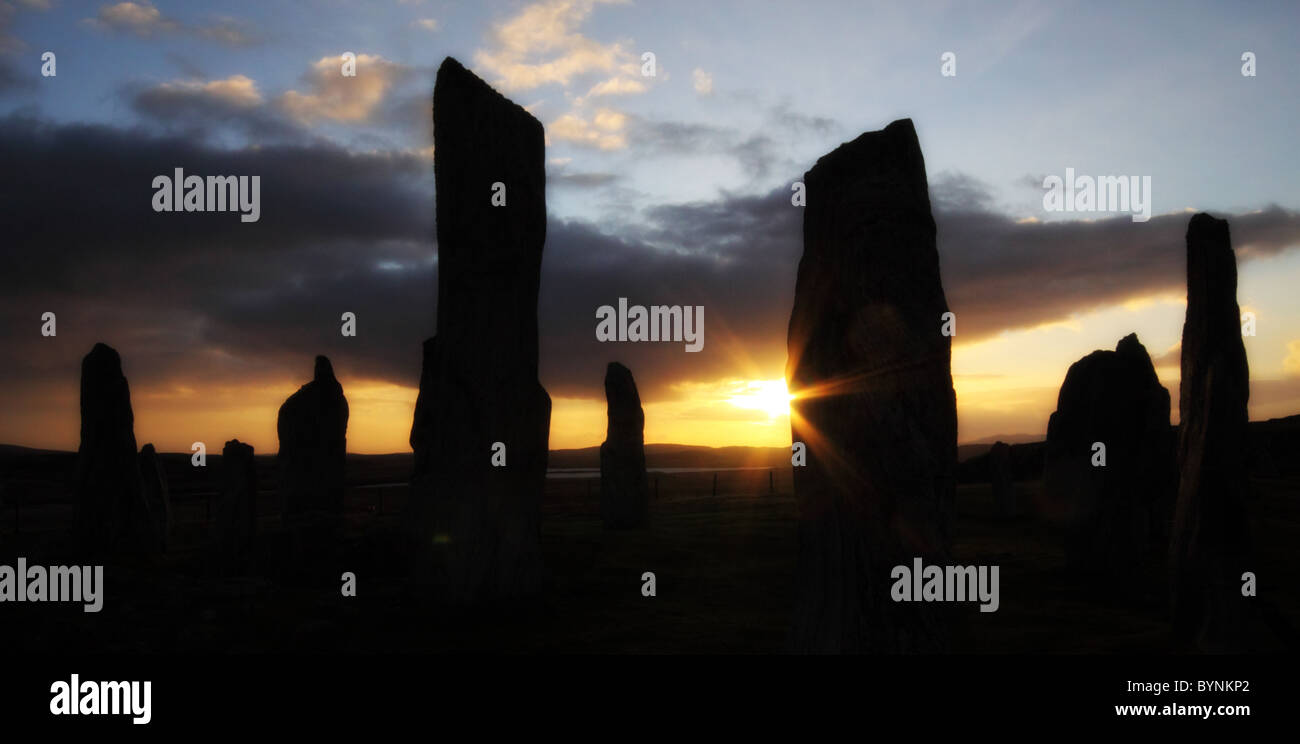 Callanish standing stones Isle of Lewis sunset sky Stock Photo