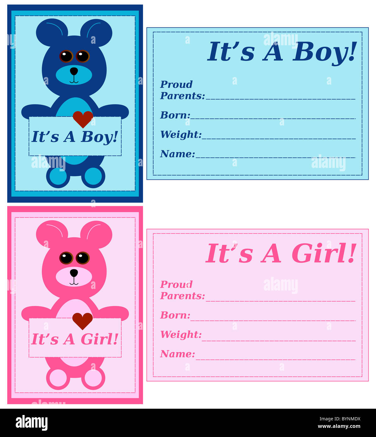 Set of Birth Announcements Stock Photo Alamy