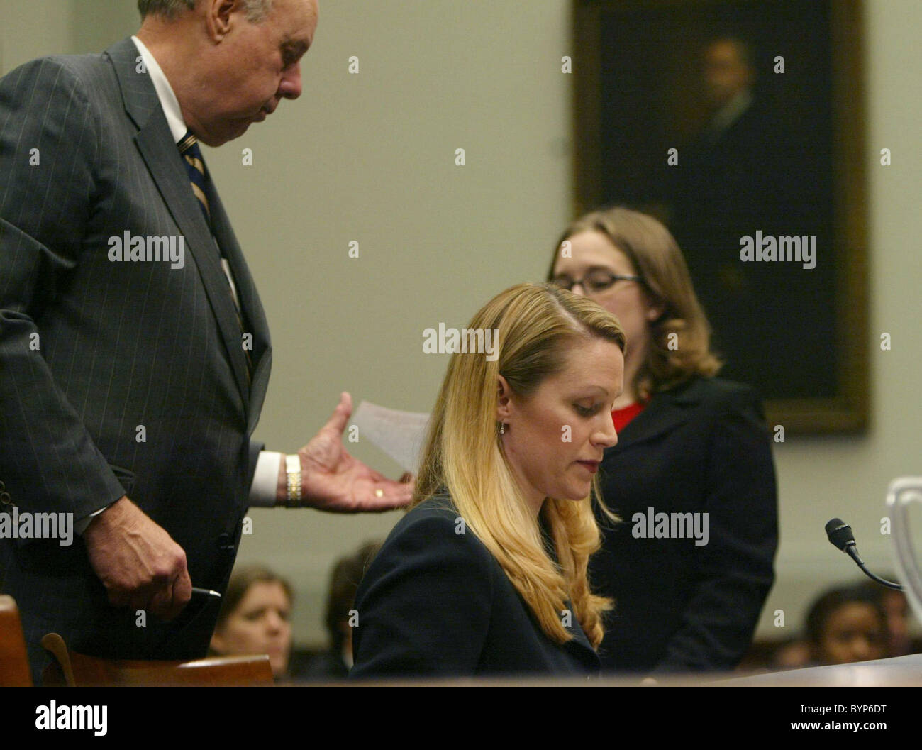 Monica Goodling in court with attorney Jeffrey M King testifying regarding the firing of the 9 US Attorneys Monica Goodling Stock Photo