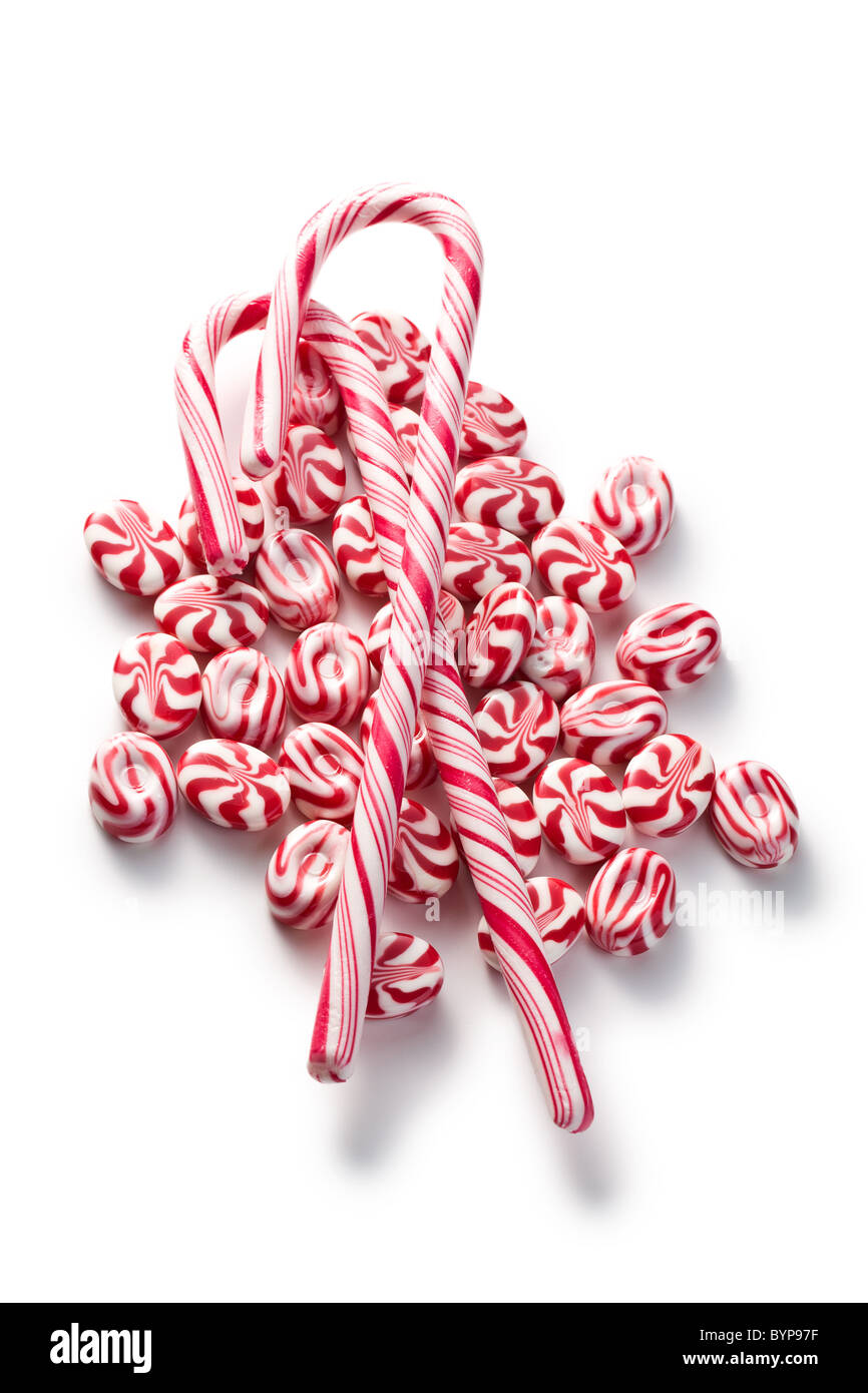 red white candies on white background Stock Photo