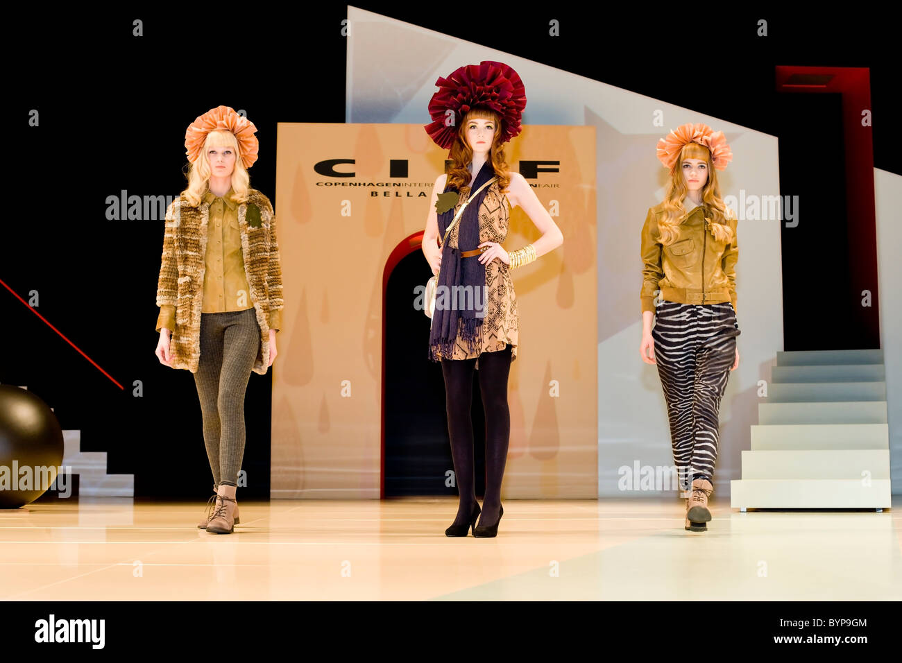 Young women showing modern dress at Copenhagen International Fashion Fair Stock Photo