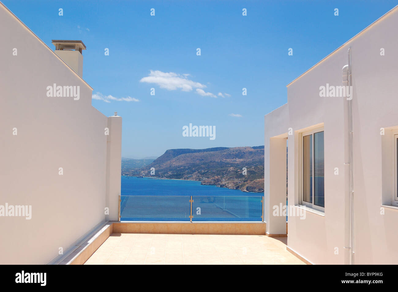 Modern Greek Villa With Sea View Crete Greece Stock Photo