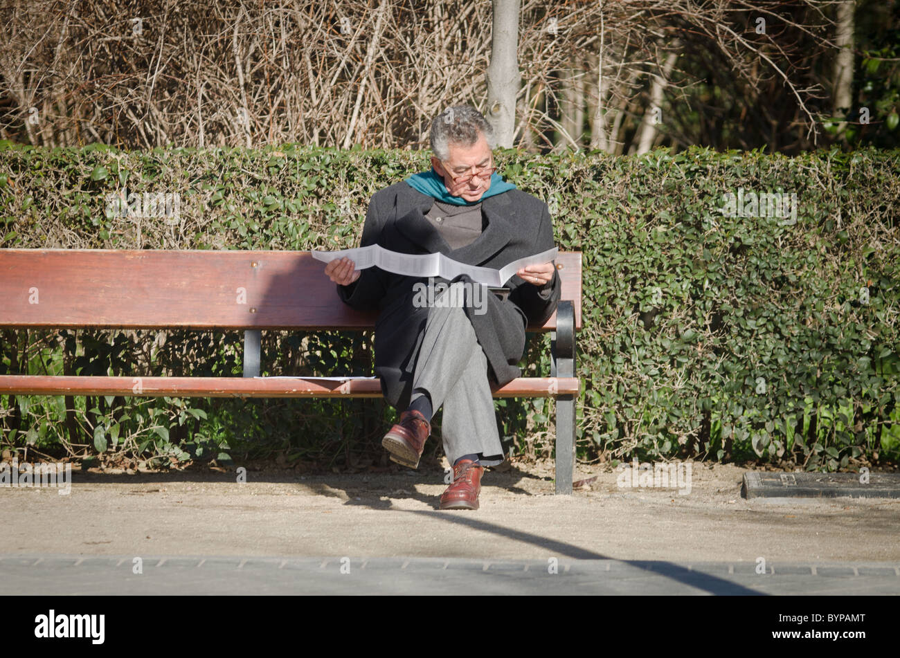 Man in park reading on a bench Stock Photo - Alamy
