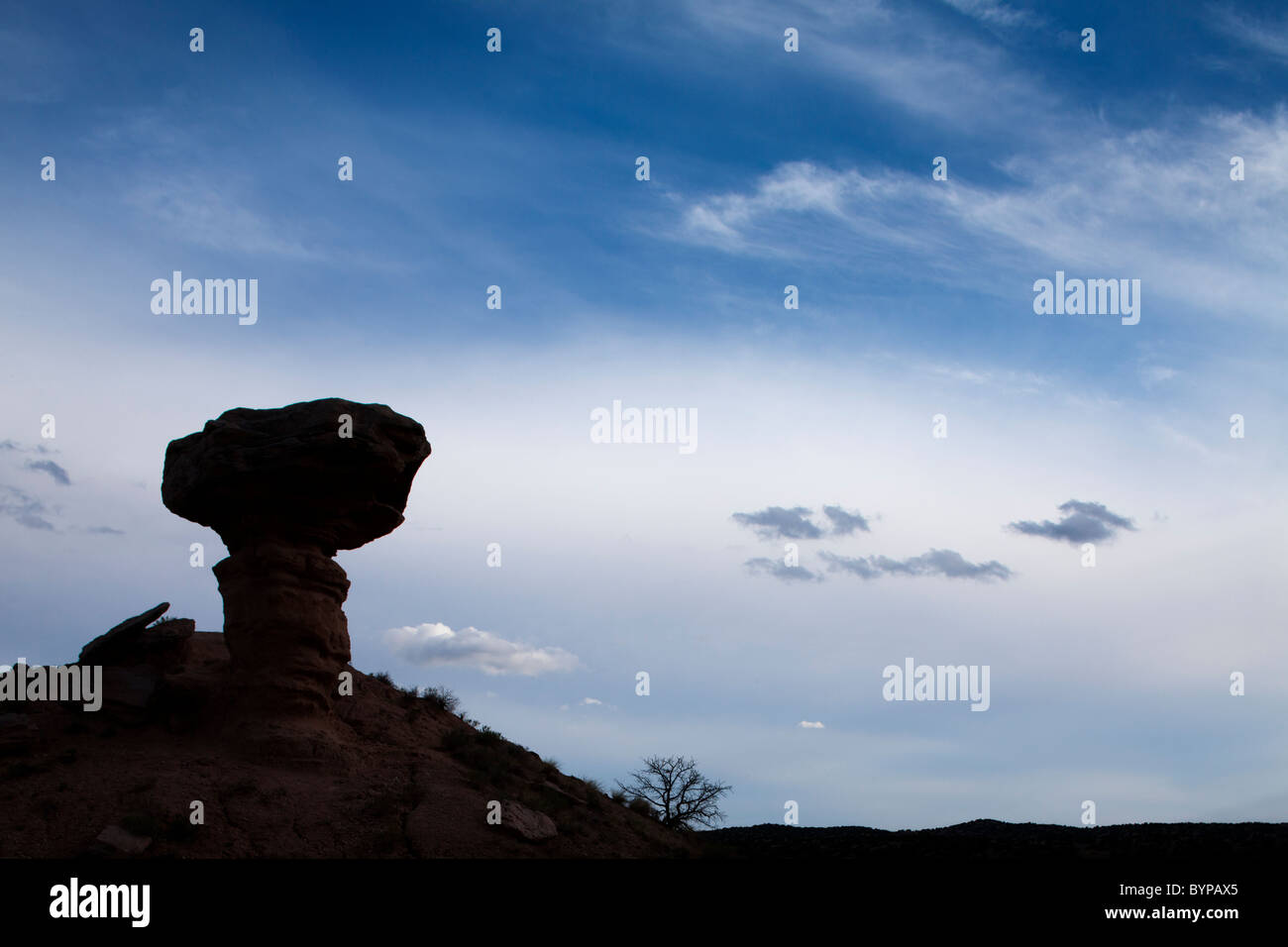USA, New Mexico, Tesuque, Camel Rock formation at sunset Stock Photo