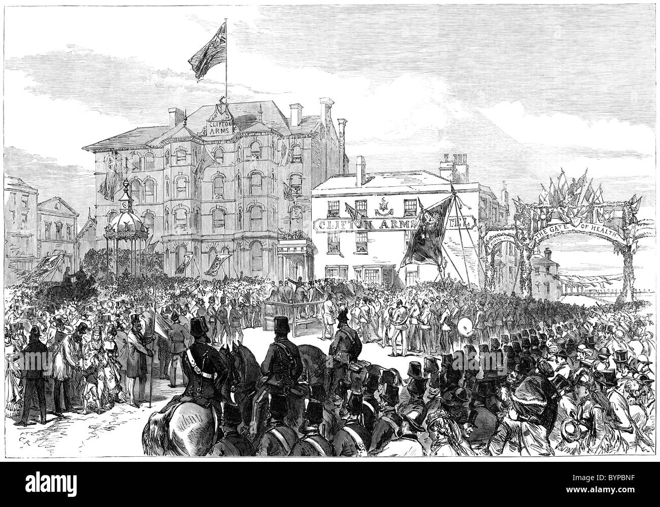 1870 engraving: Opening of a New Promenade and Drinking-Fountain at Blackpool, Lancashire Stock Photo