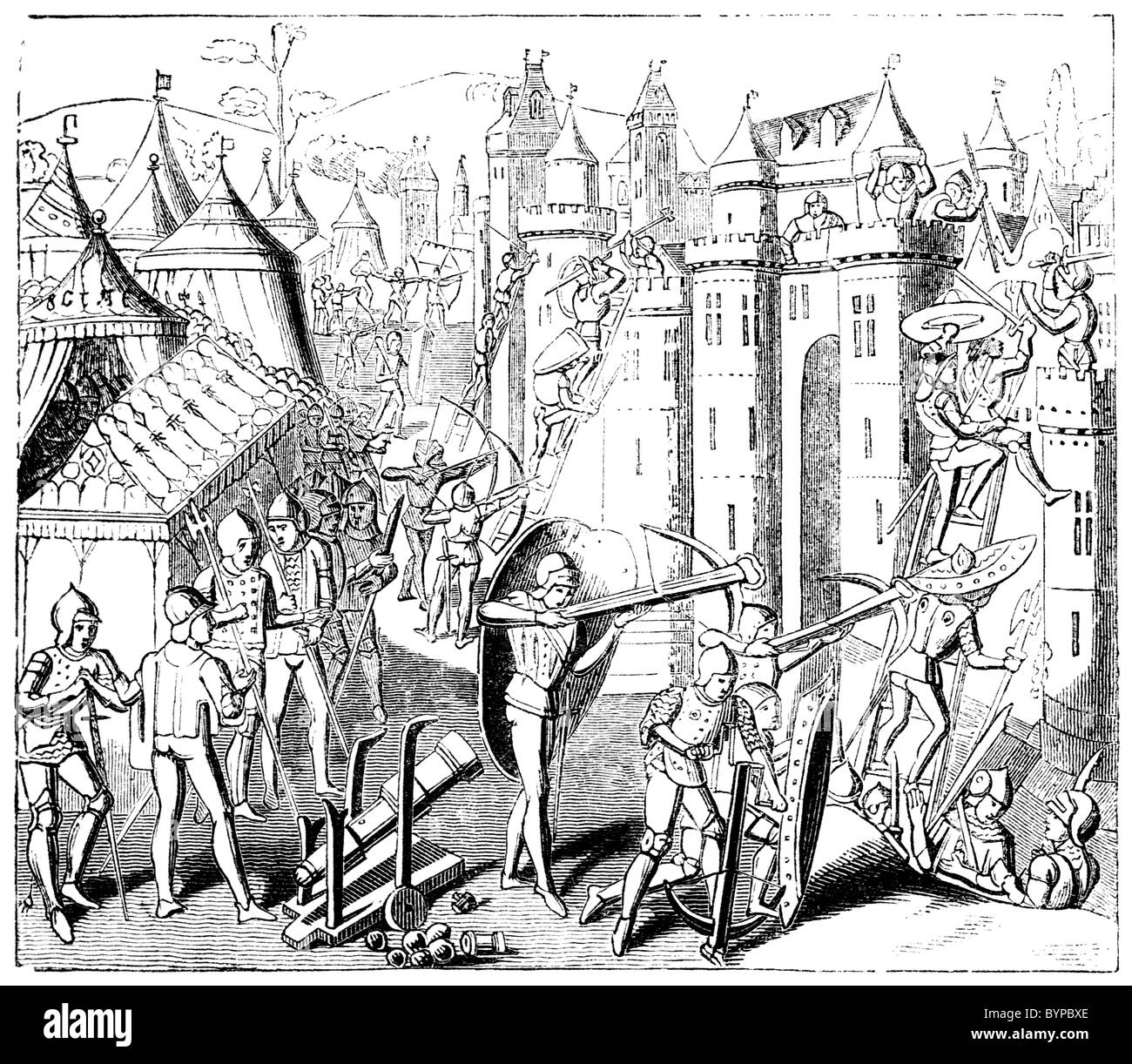 Medieval-style illustration, Storming a Fort Stock Photo