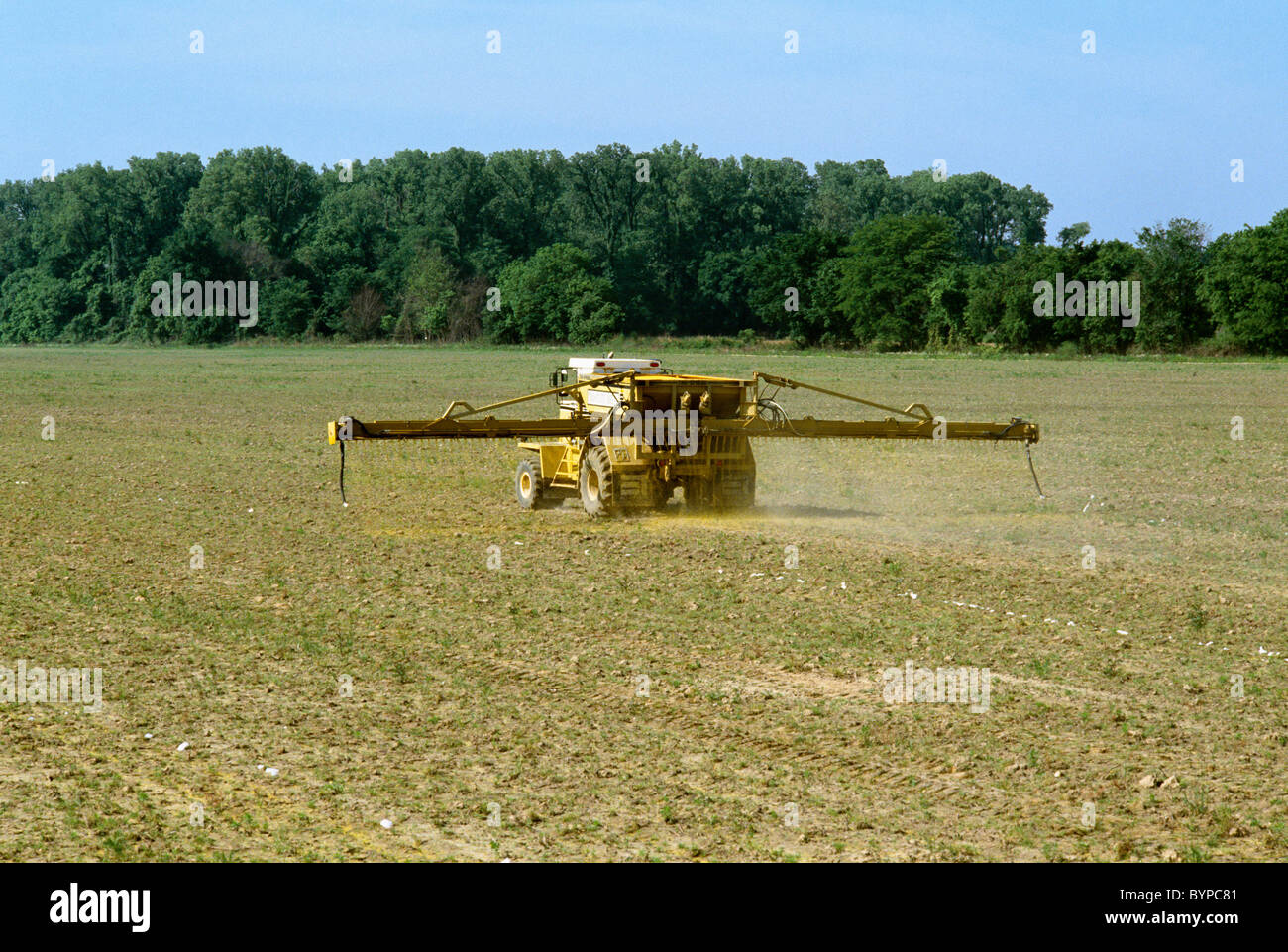Agriculture - Chemical application of pre-plant DNA herbicide during field preparation, for weed control / Mississippi, USA. Stock Photo