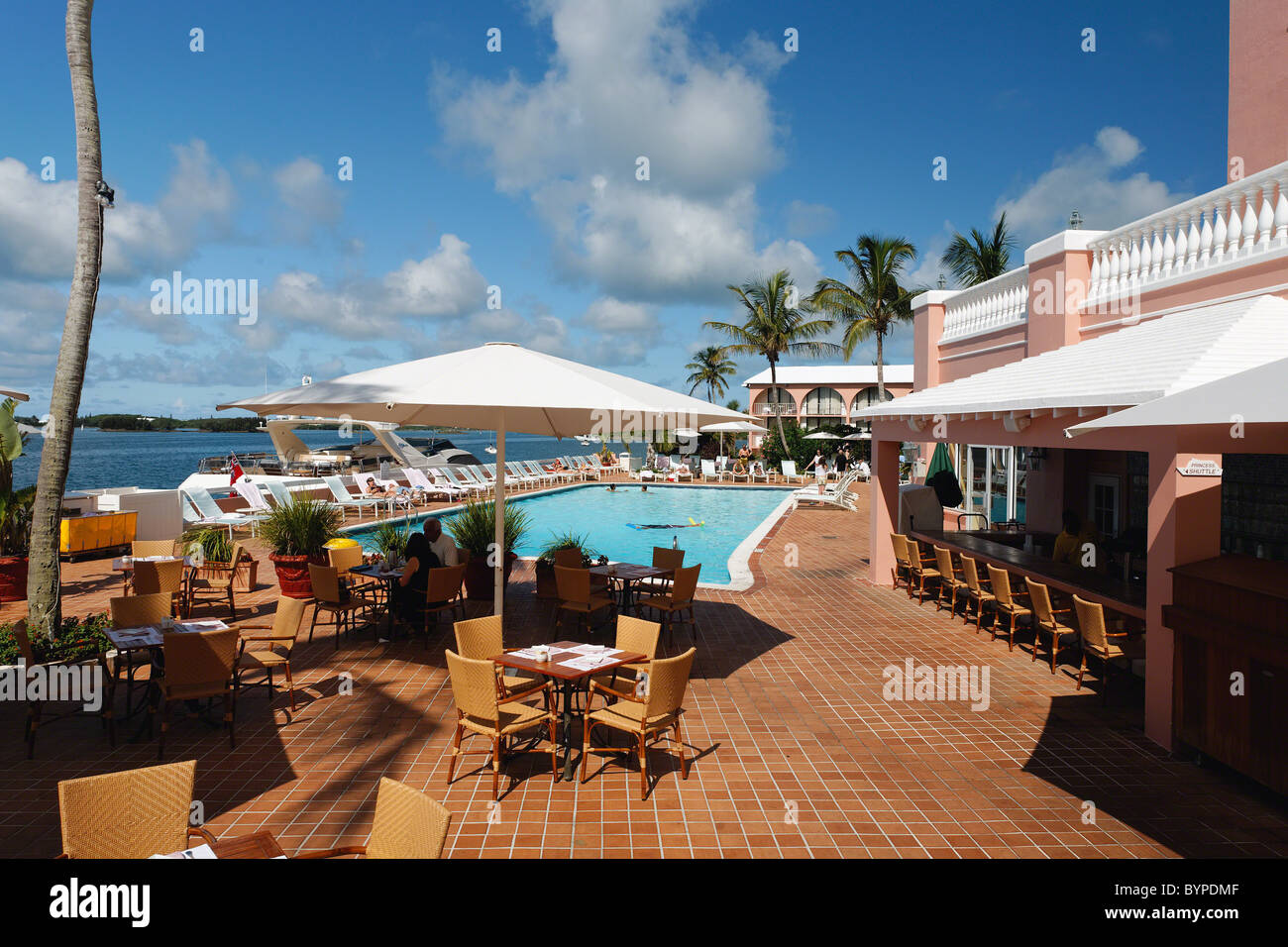 Poolside View in the Hamilton Princess Hotel, Hamilton, Bermuda Stock Photo