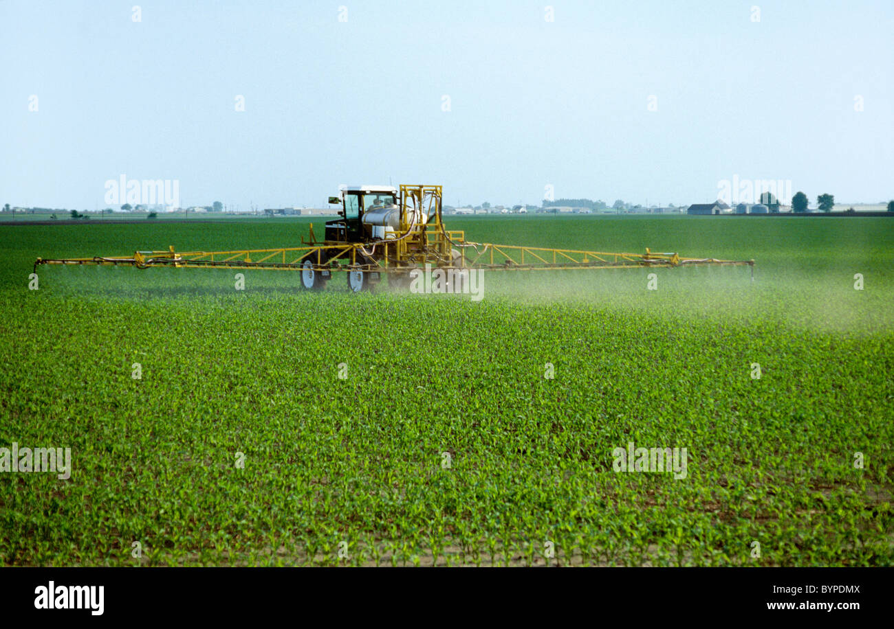 Agriculture A self contained spray vehicle applies post emergence herbicide on an early growth