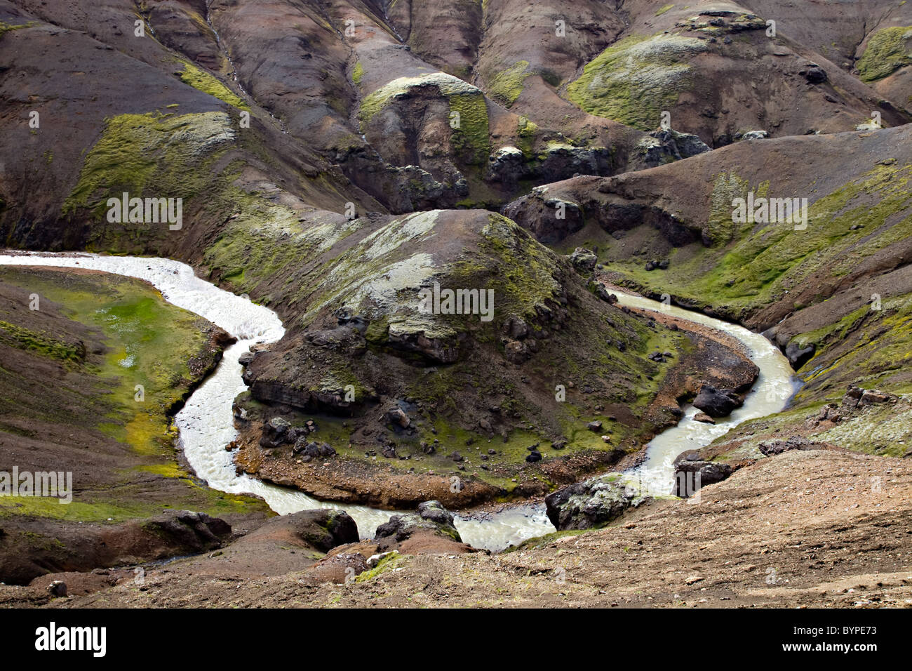 Look into the ravine Ásgarðsgljúfur near the geothermal area Kerlingarfjöll, Island, Iceland, Europa, Europe Stock Photo