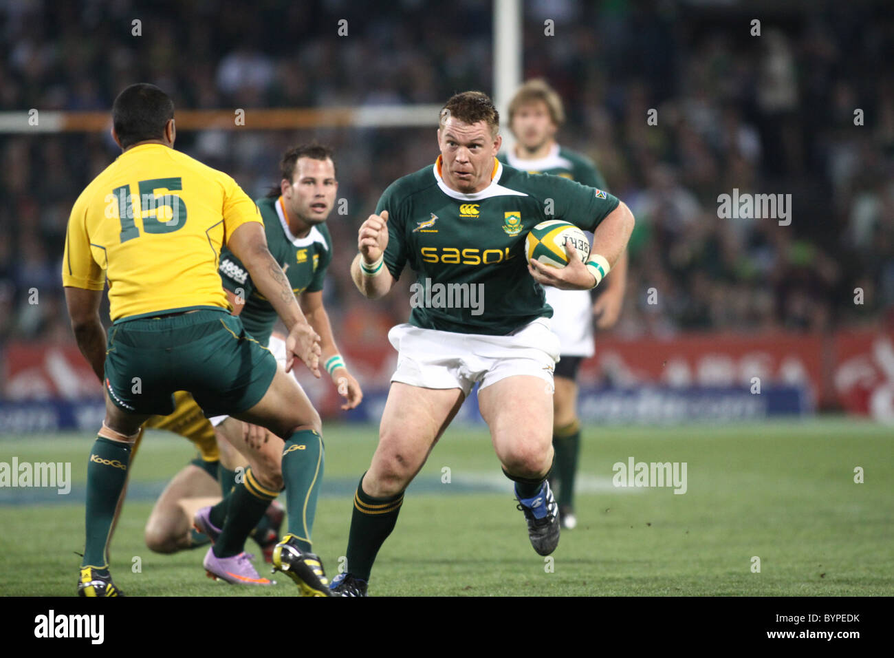 John Smith, running with the ball, ready to score a try. Stock Photo