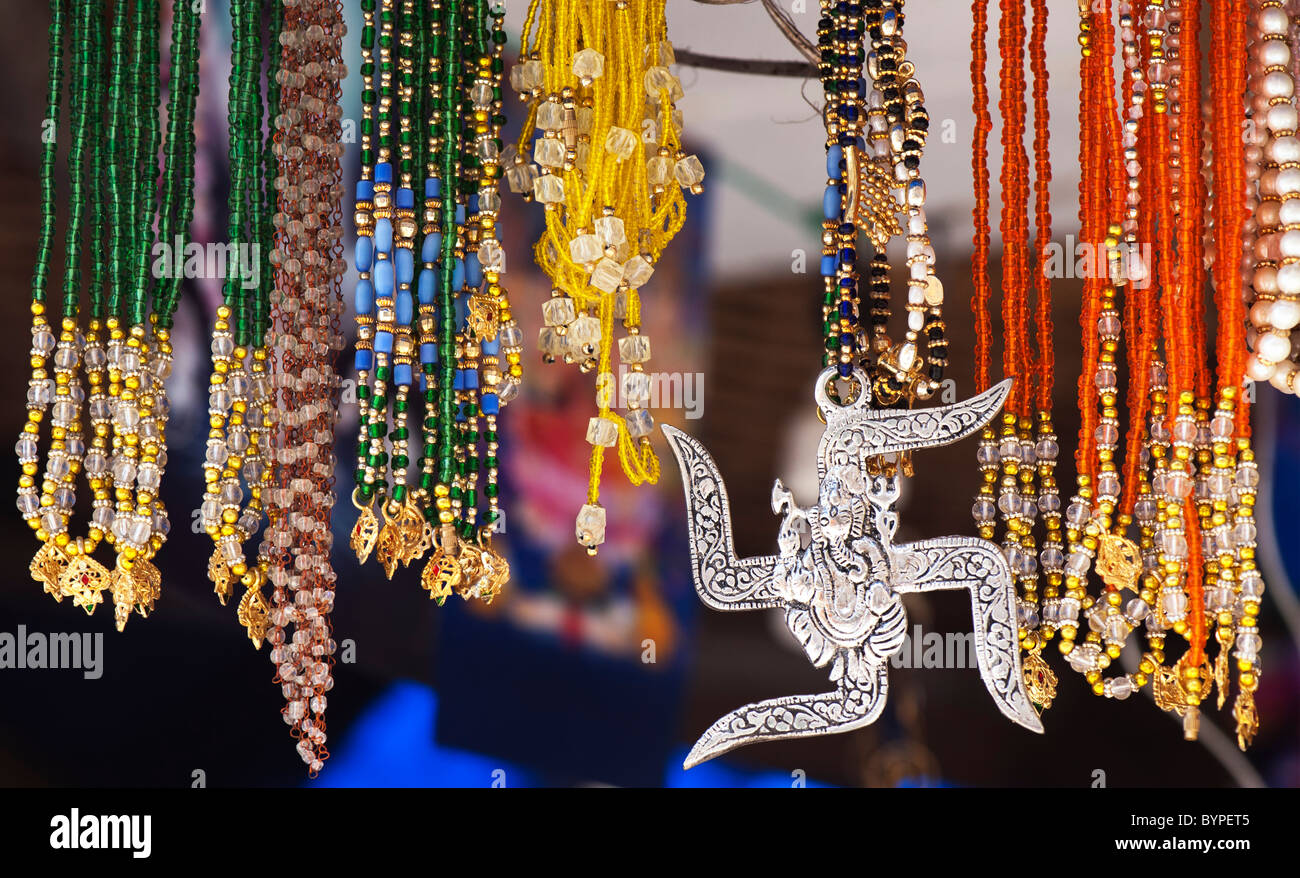 Colourful Indian beaded necklaces. Andhra Pradesh, India Stock Photo