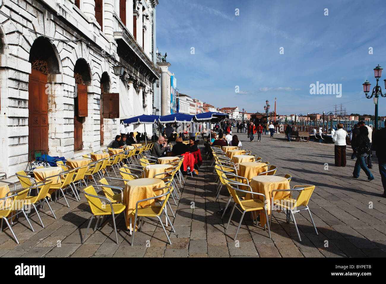 View of an Outdoor Cafe at St Mark's Square, Venice Italy Stock Photo