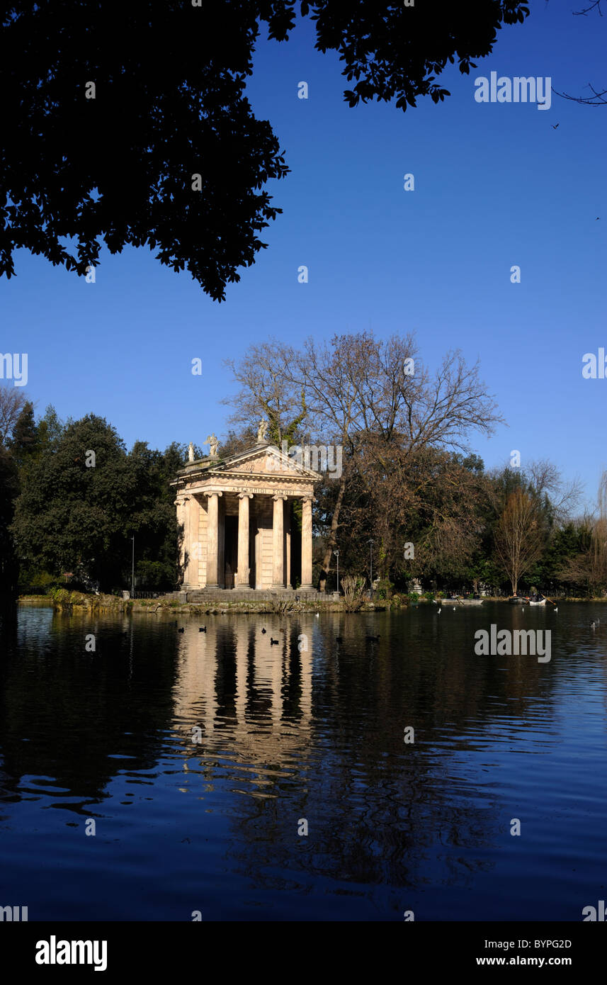 Italy, Rome, Villa Borghese, lake, temple of Aesculapius Stock Photo