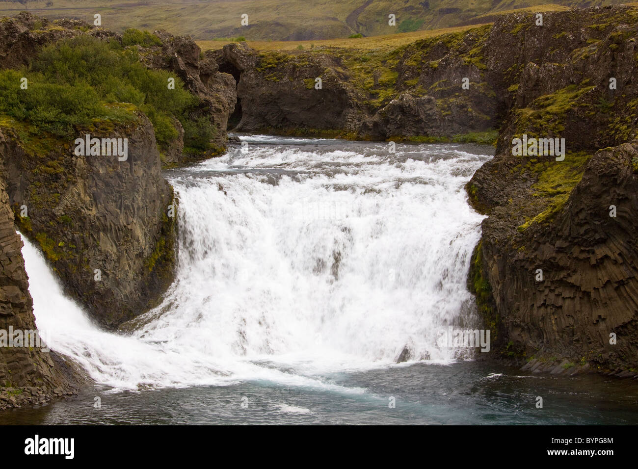 Wasserfall Hjalparfoss, Süd-Island, Island, South Iceland Stock Photo