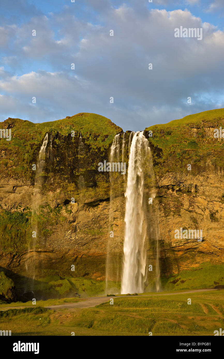 Waterfall Seljalandsfoss in South Iceland, Island Stock Photo