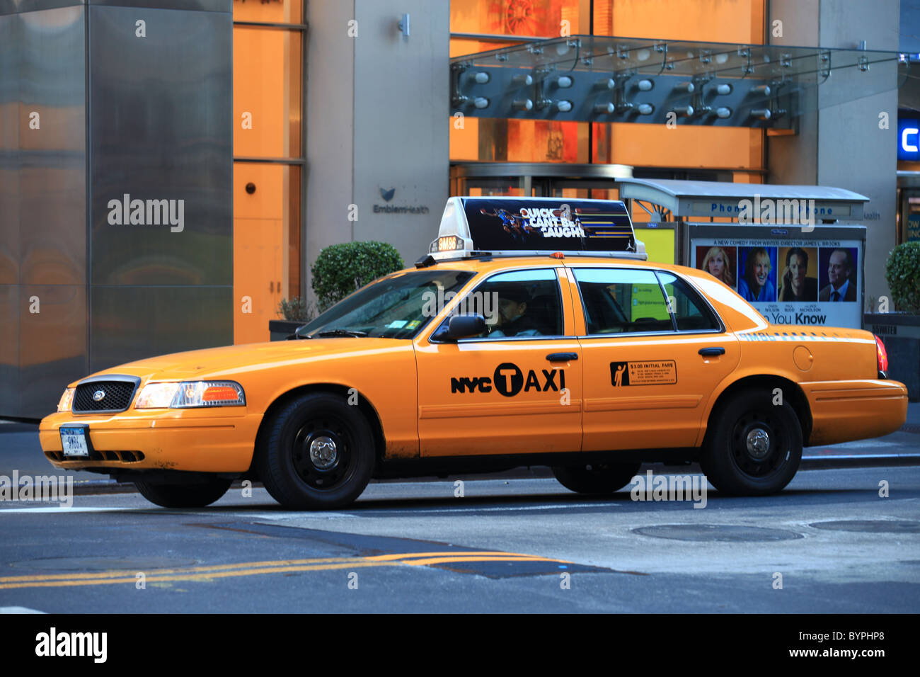 New York yellow taxi in motion on street Stock Photo