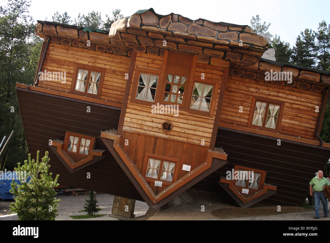 Upside down house in open-air museum in Szymbark, Kashubia, Poland. Stock Photo