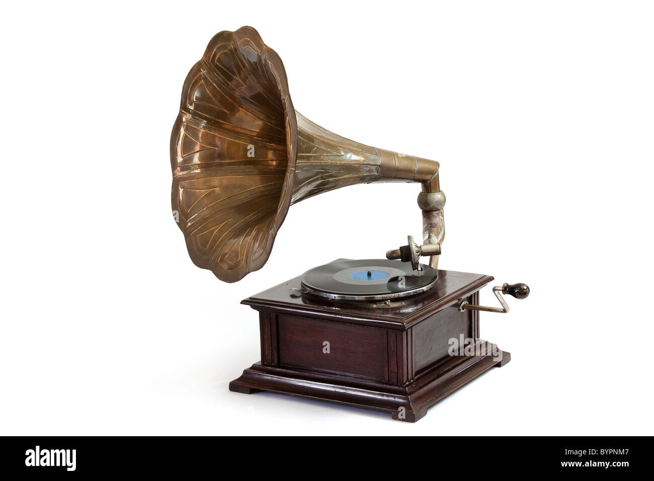 Wind-up gramophone record player Stock Photo