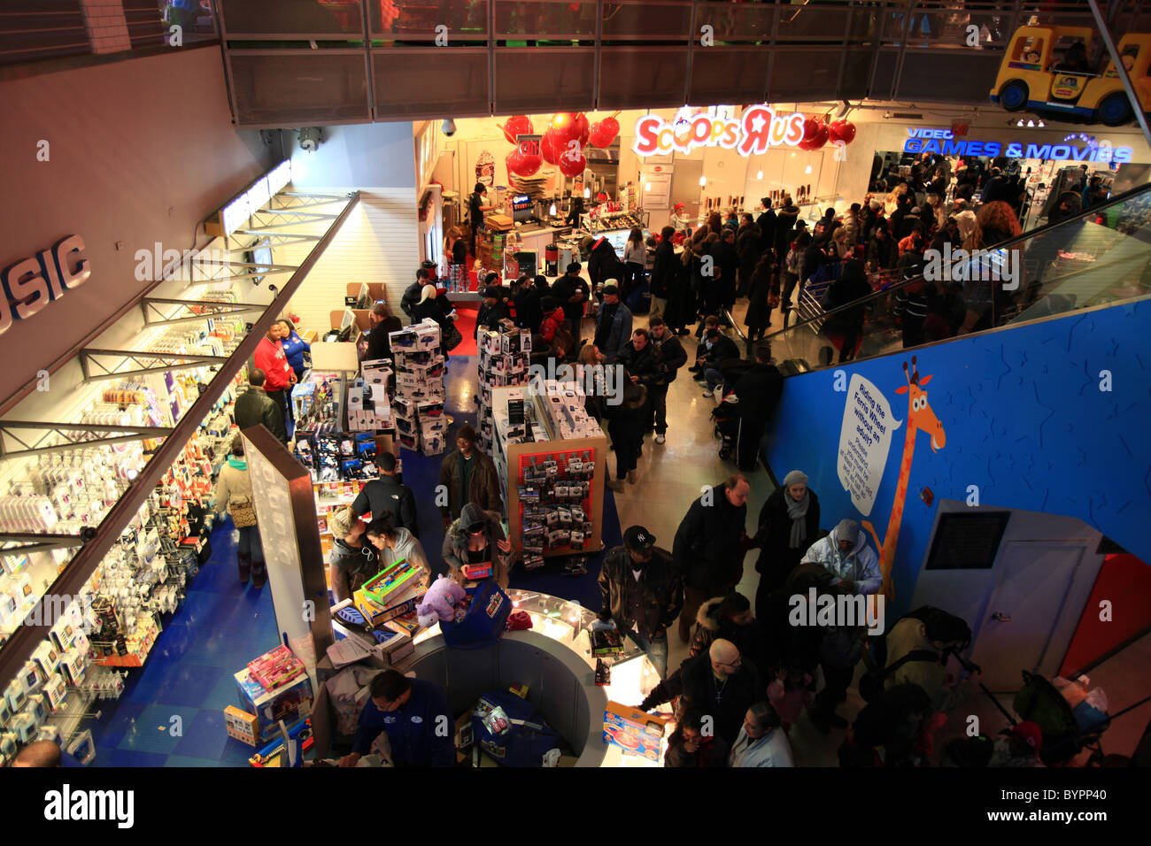 Crowd inside Toys r us store at Times square New York for Christmas sales city 2010 Stock Photo