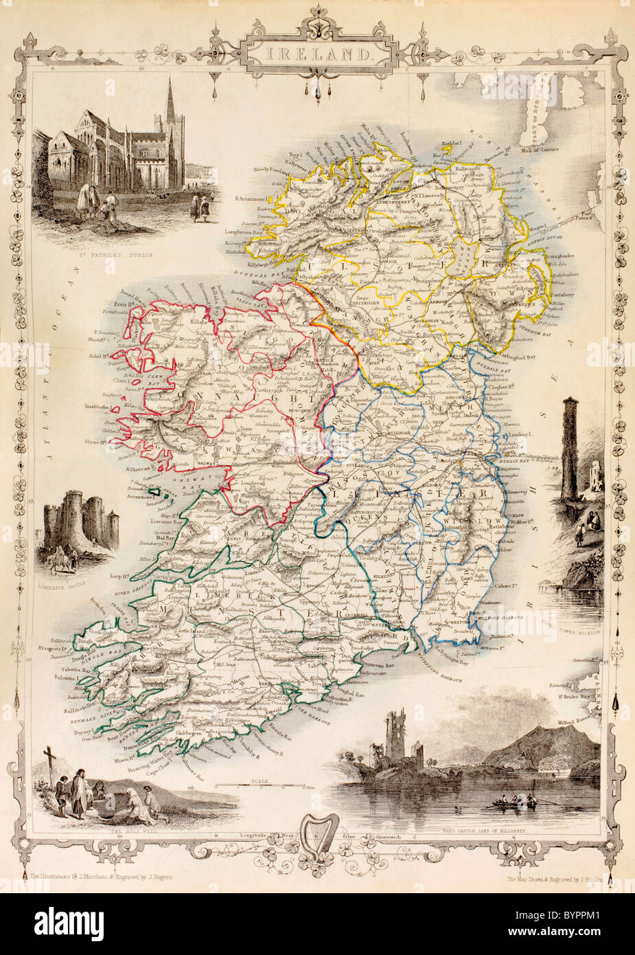 Map of Ireland from The History of Ireland by Thomas Wright, published circa 1854. Stock Photo