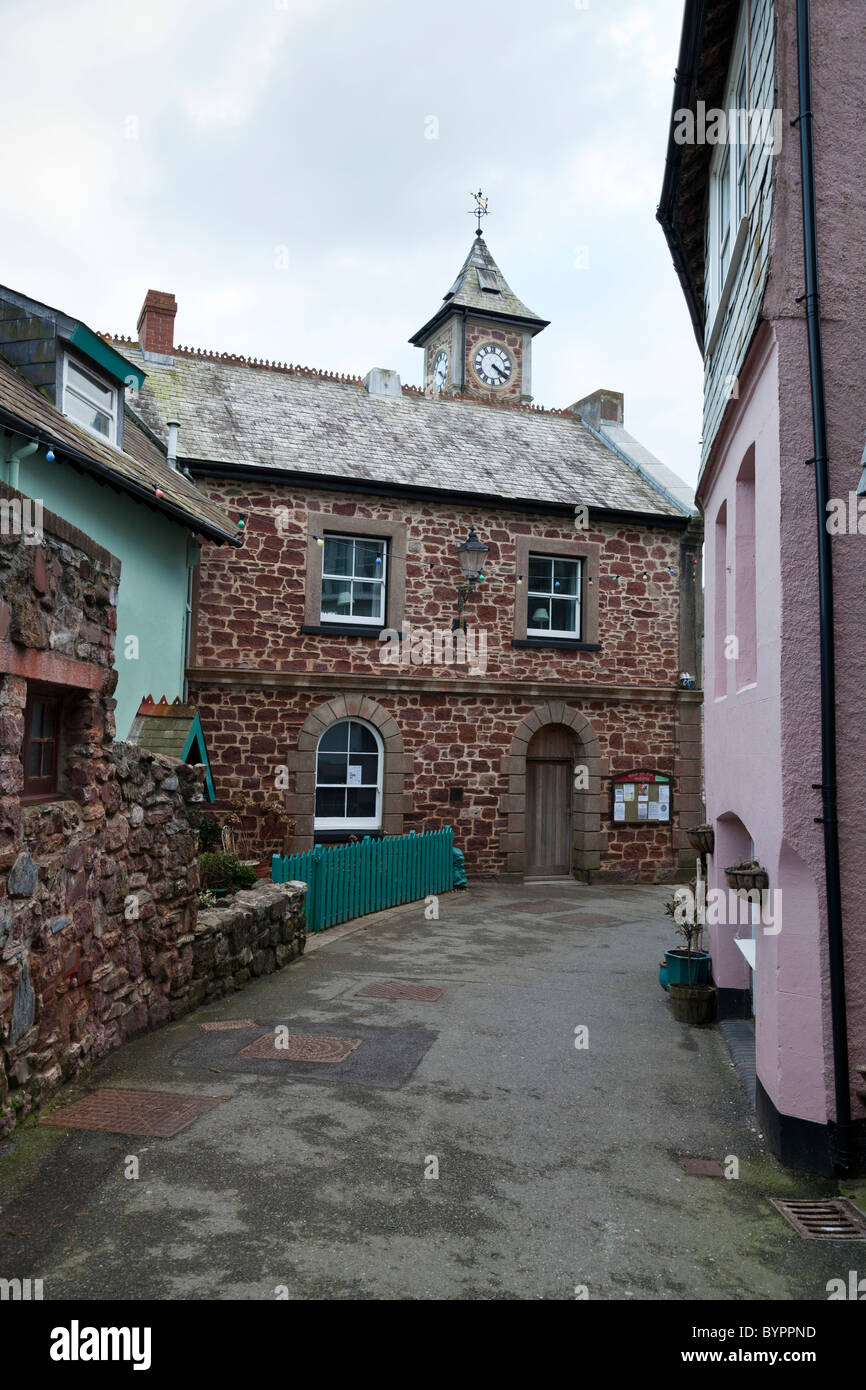 Narrow street and old stone houses in Kingsand, Cornwall, England Stock
