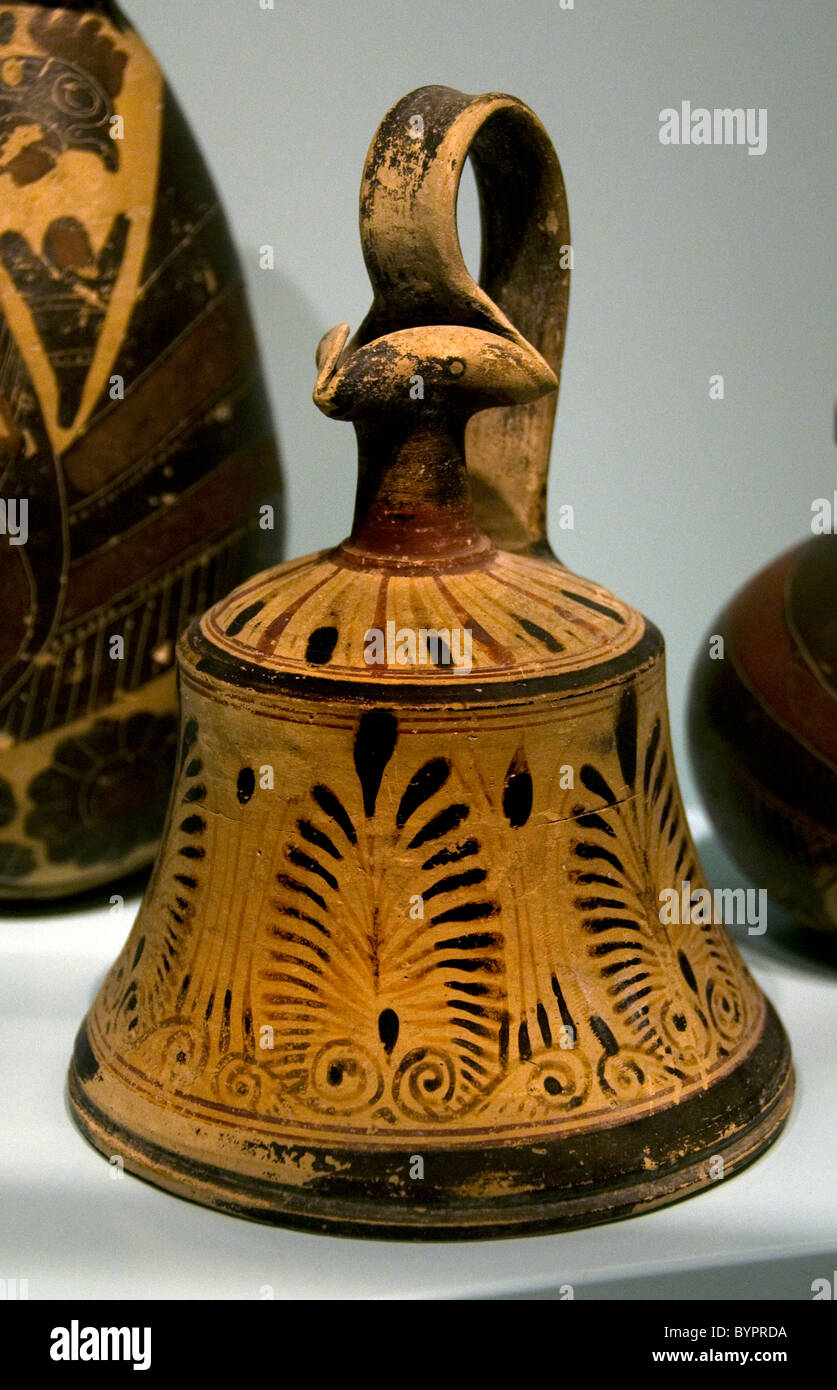 Oil Flask Corinthians Corinth Greece Greek pottery earthenware 570 BC Terracotta Stock Photo