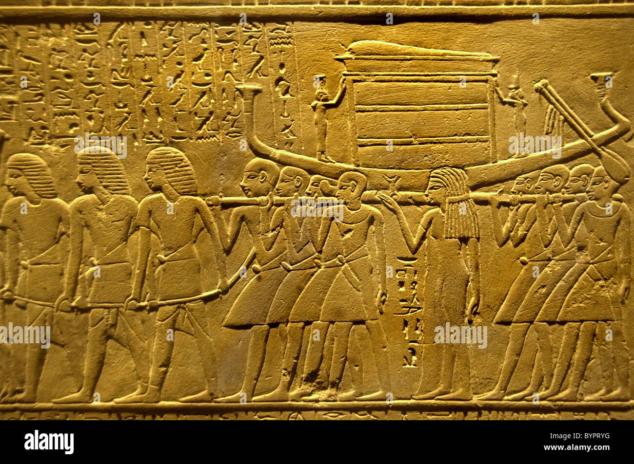 Wall Relief of Sakkara egypt Merymery 1391 - 1353 BC various phases of the funeral ritual and mouth opening Stock Photo