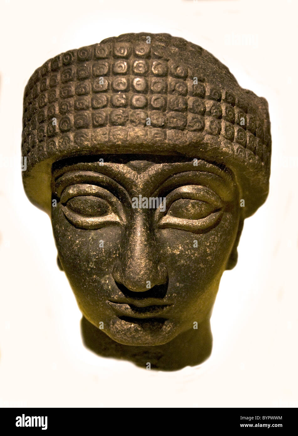 Head of the Mesopotamian king Gudea of Lagash 2100 BC Diorite Lagash Southern IRAQ Stock Photo