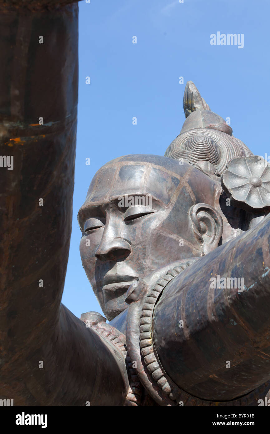 Three Heads Six Arms statue in front of San Francisco City Hall. Stock Photo